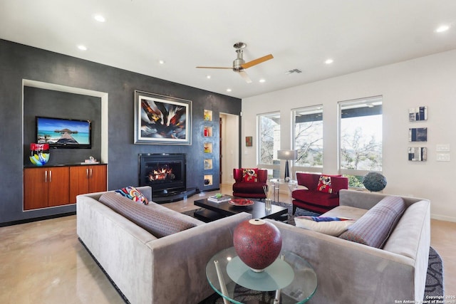 living room with ceiling fan