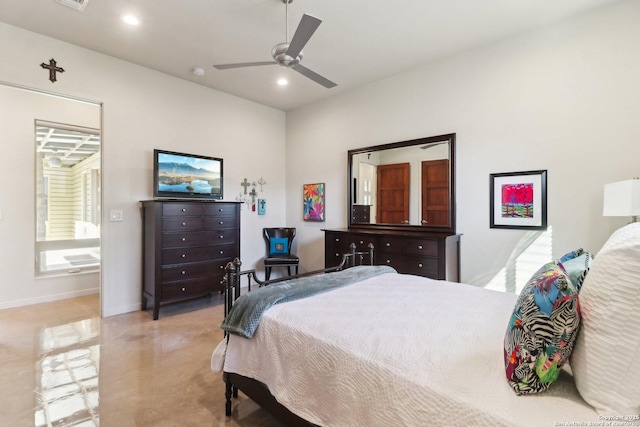 bedroom featuring ceiling fan