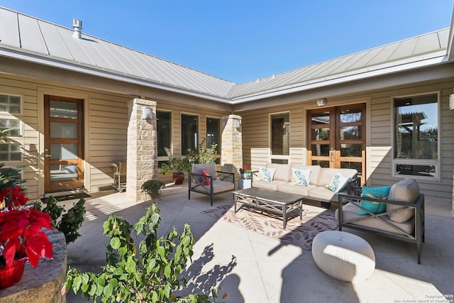 view of patio / terrace featuring an outdoor hangout area and french doors