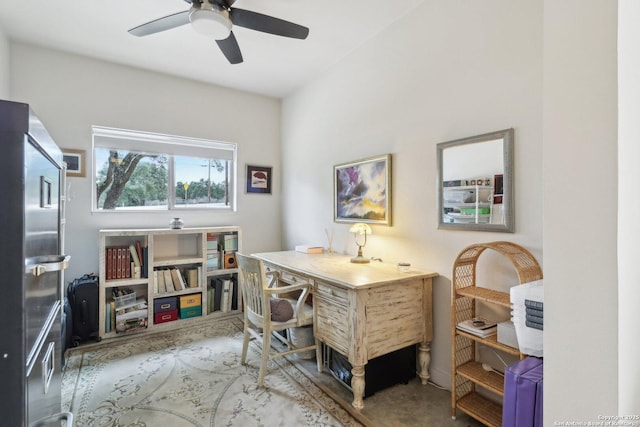 office space with ceiling fan