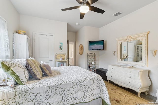 bedroom featuring ceiling fan