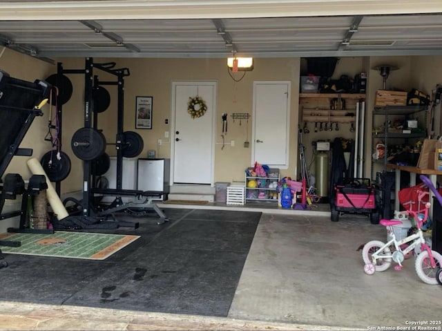 garage with a garage door opener