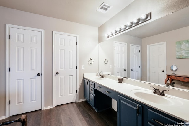 bathroom featuring hardwood / wood-style floors and vanity