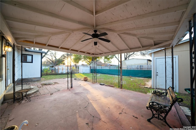 view of patio featuring ceiling fan