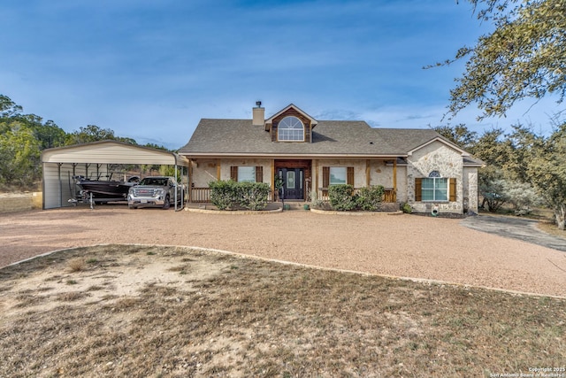 view of front of property featuring a front yard and a carport