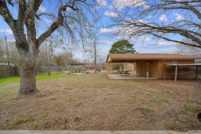 view of yard featuring a pergola and a patio