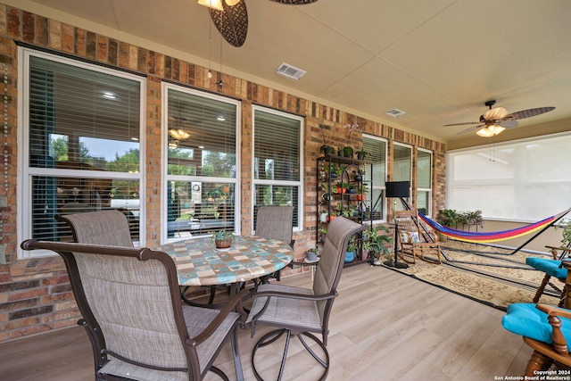 exterior space with ceiling fan and covered porch