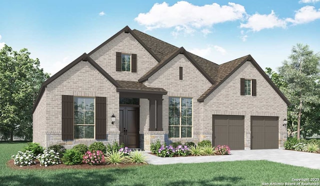 view of front facade with a front lawn and a garage