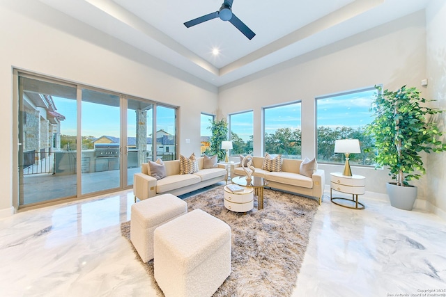 living room with ceiling fan