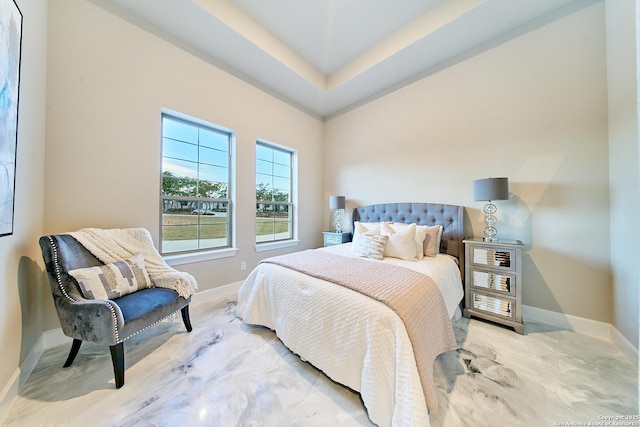 bedroom featuring a raised ceiling