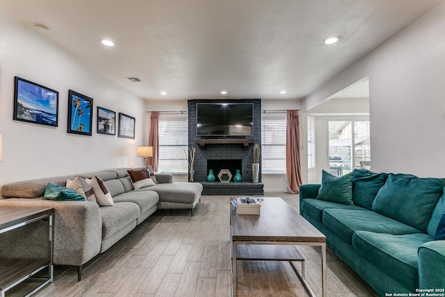 living room with a fireplace