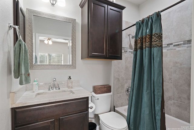 full bathroom featuring toilet, vanity, and shower / bath combo