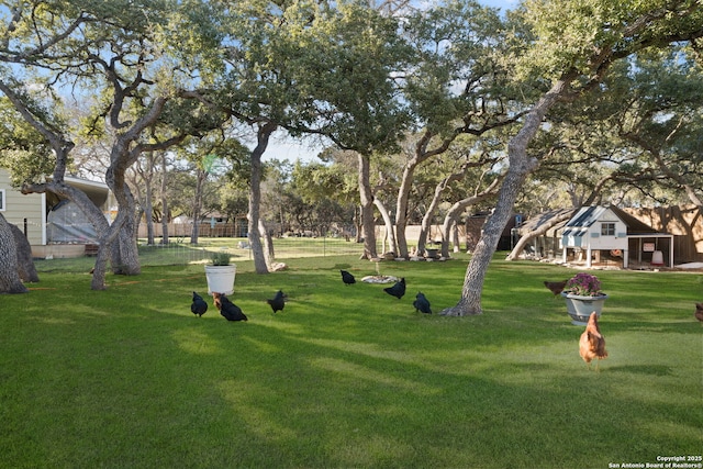 view of property's community with a yard