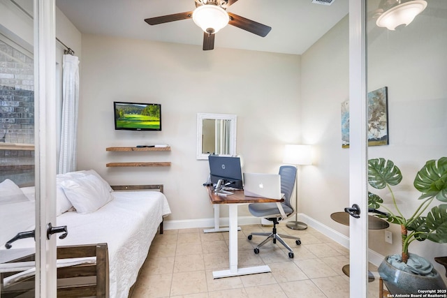 tiled office space with french doors