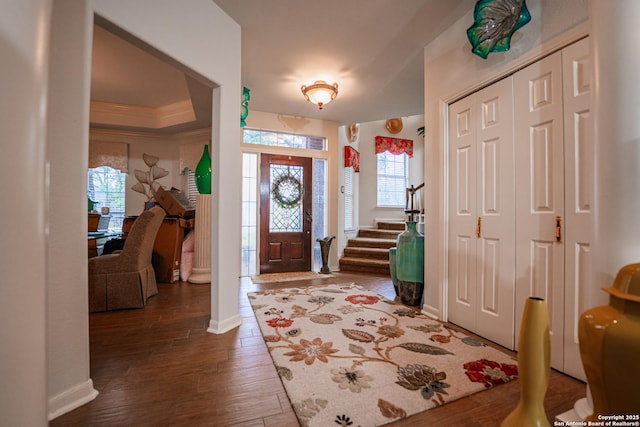 foyer featuring dark wood-type flooring