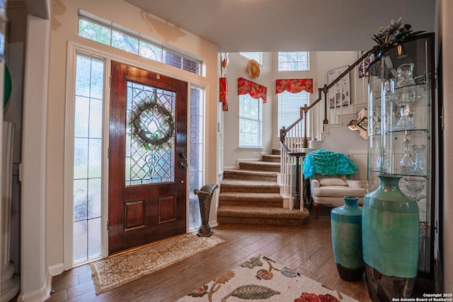 foyer featuring plenty of natural light and hardwood / wood-style floors