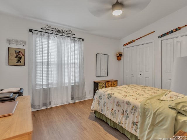 bedroom featuring ceiling fan and wood-type flooring