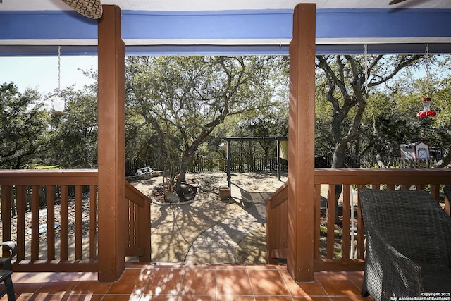 deck featuring an outdoor fire pit