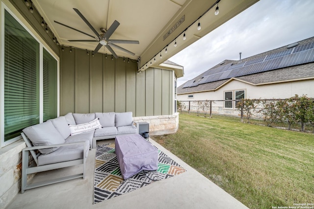 view of patio with an outdoor hangout area and ceiling fan