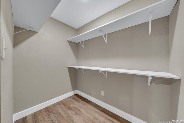 spacious closet with light hardwood / wood-style flooring