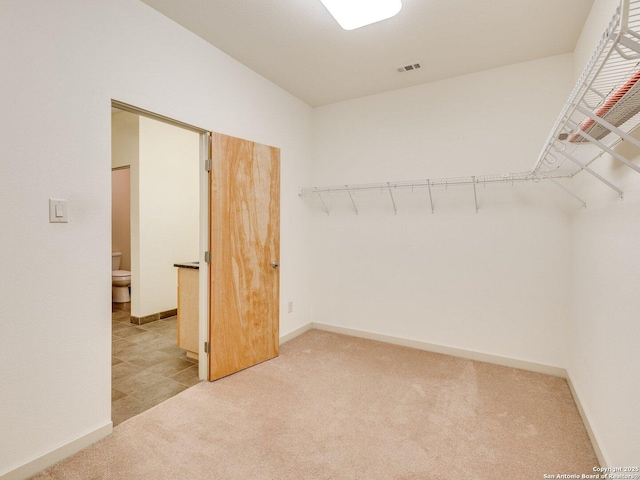 walk in closet with carpet floors