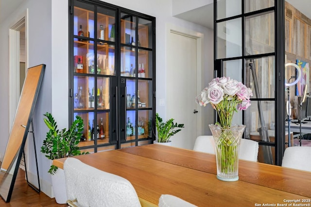 dining area with wood-type flooring