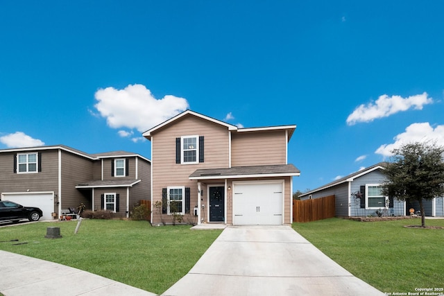 view of front property featuring a front lawn and a garage