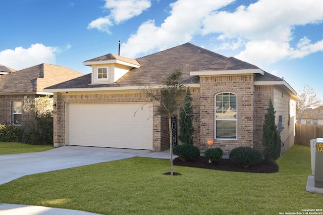 view of front facade with a garage and a front lawn