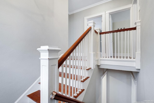 stairs featuring ornamental molding