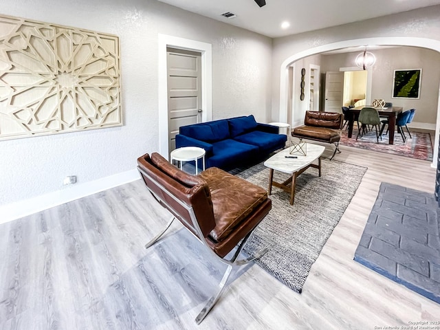 living room with hardwood / wood-style flooring