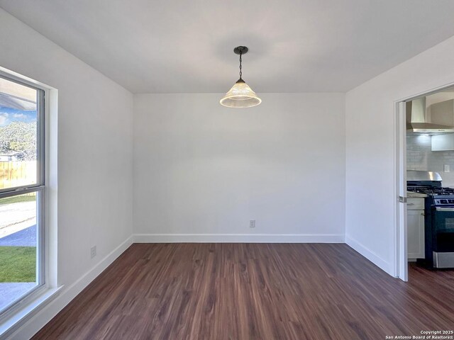 unfurnished dining area featuring dark hardwood / wood-style flooring