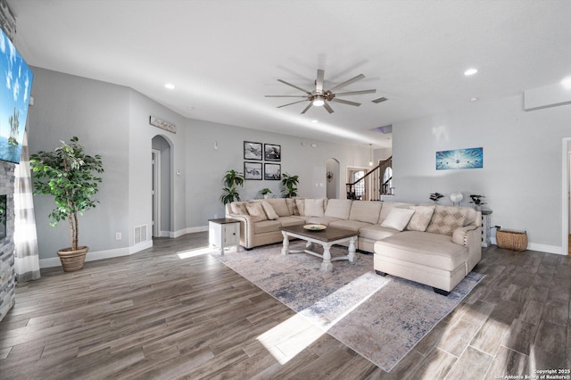 living room with ceiling fan