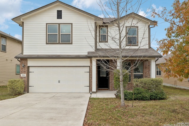 view of front of house with a front lawn and a garage