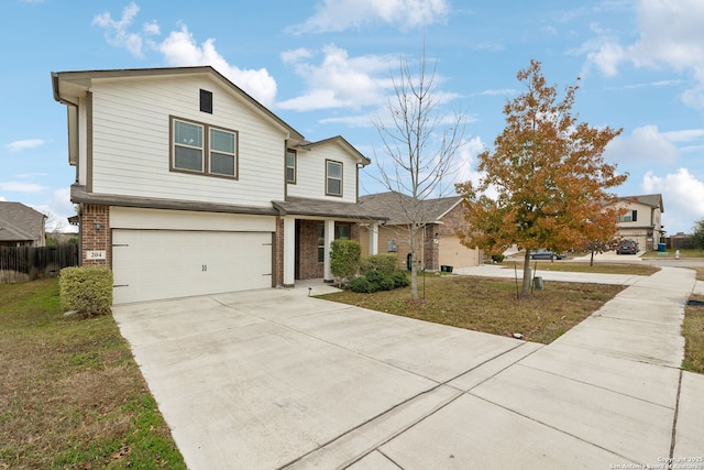 front facade with a front yard and a garage