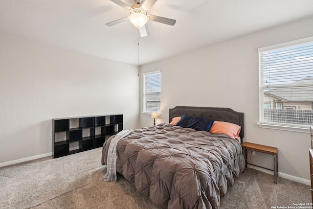 bedroom featuring ceiling fan and carpet floors