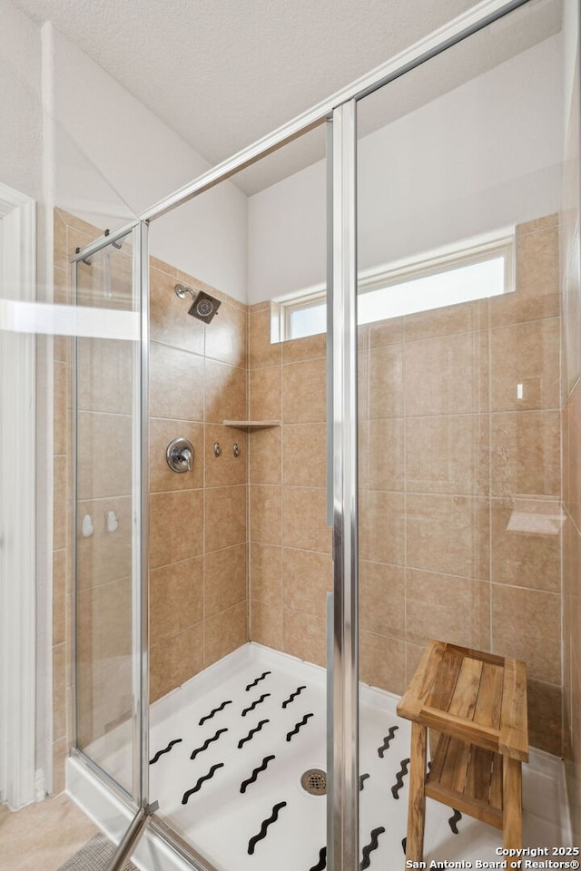 bathroom featuring a wealth of natural light and walk in shower