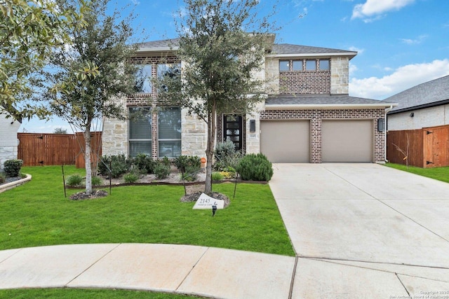 view of front facade featuring a front lawn and a garage