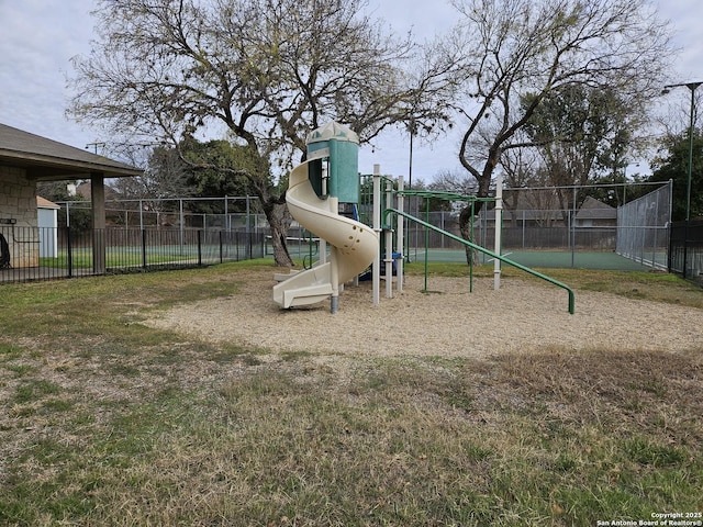 view of jungle gym with a yard