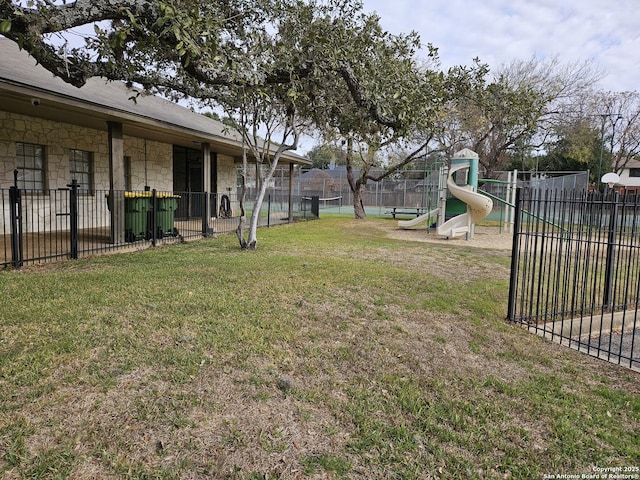 view of yard featuring a playground