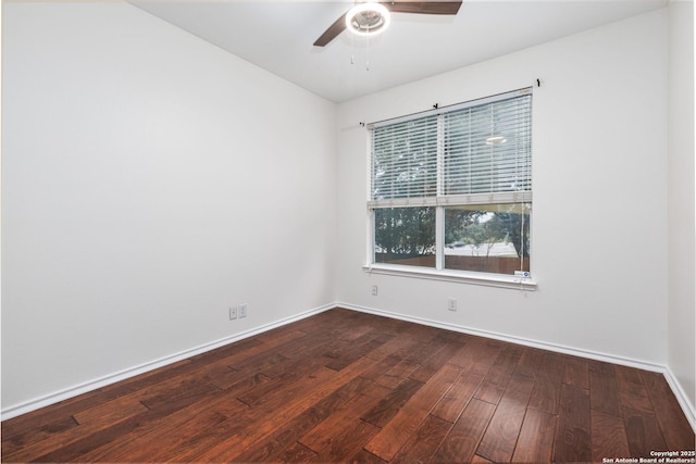 empty room featuring ceiling fan and wood-type flooring