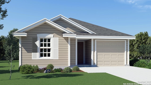 view of front facade with a front lawn and a garage