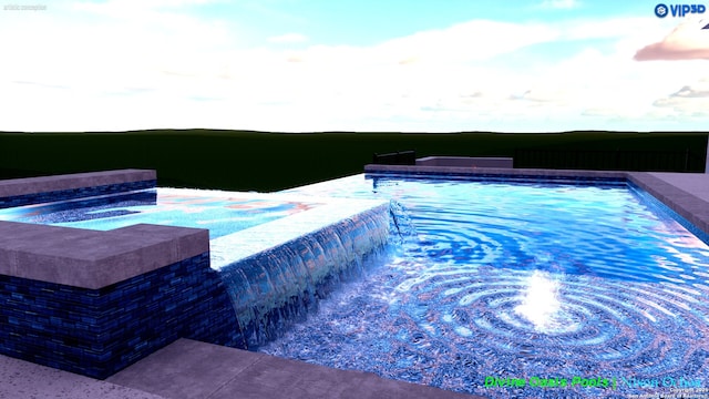 view of swimming pool with pool water feature