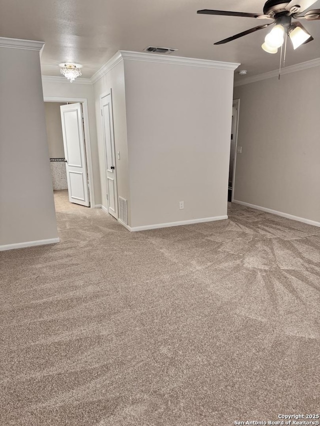 7926 Broadway Unit 402, San Antonio, TX 78209 - carpeted empty room with ceiling fan and crown molding