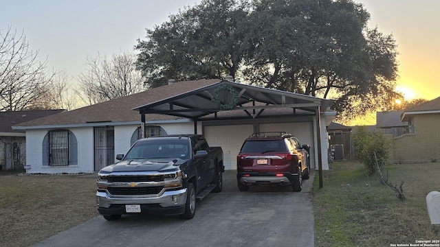 parking at dusk with a yard