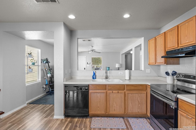 kitchen with stainless steel electric range oven, dishwasher, sink, and plenty of natural light