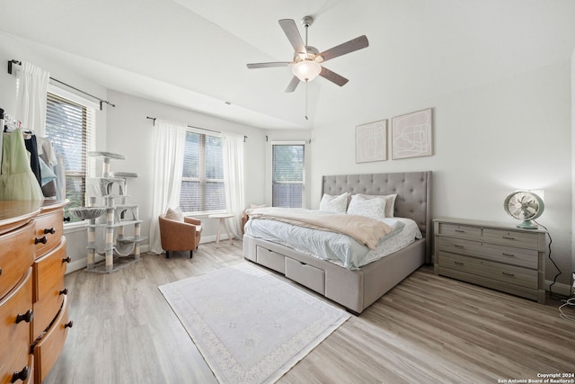 bedroom featuring ceiling fan and hardwood / wood-style flooring