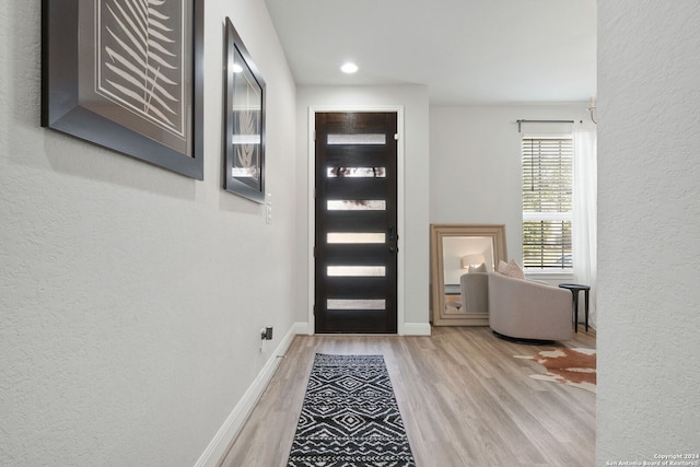 foyer entrance with light wood-type flooring