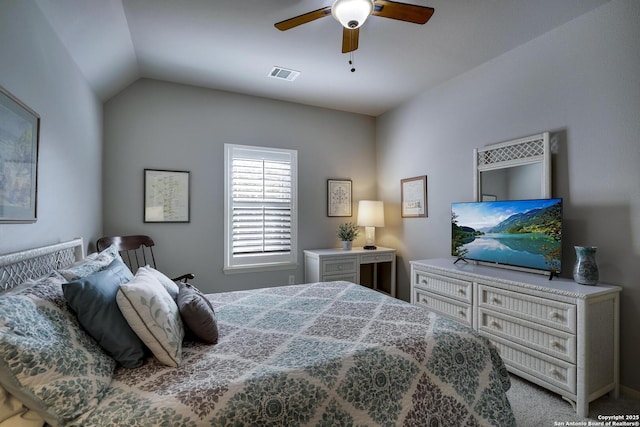 bedroom with vaulted ceiling and ceiling fan