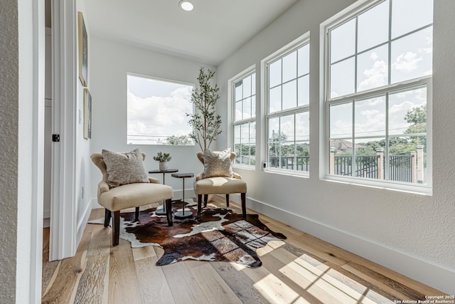 sitting room with light hardwood / wood-style floors