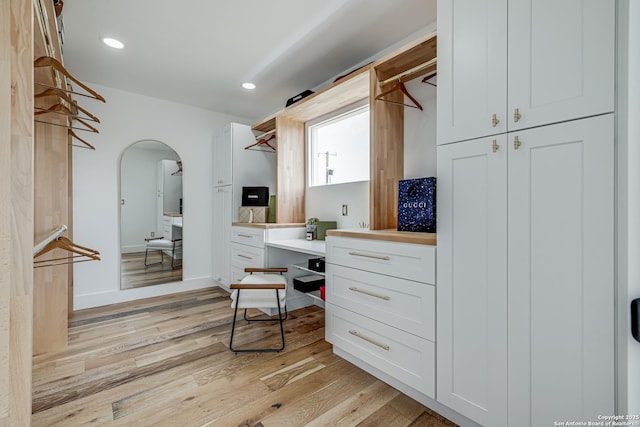 walk in closet featuring light hardwood / wood-style flooring